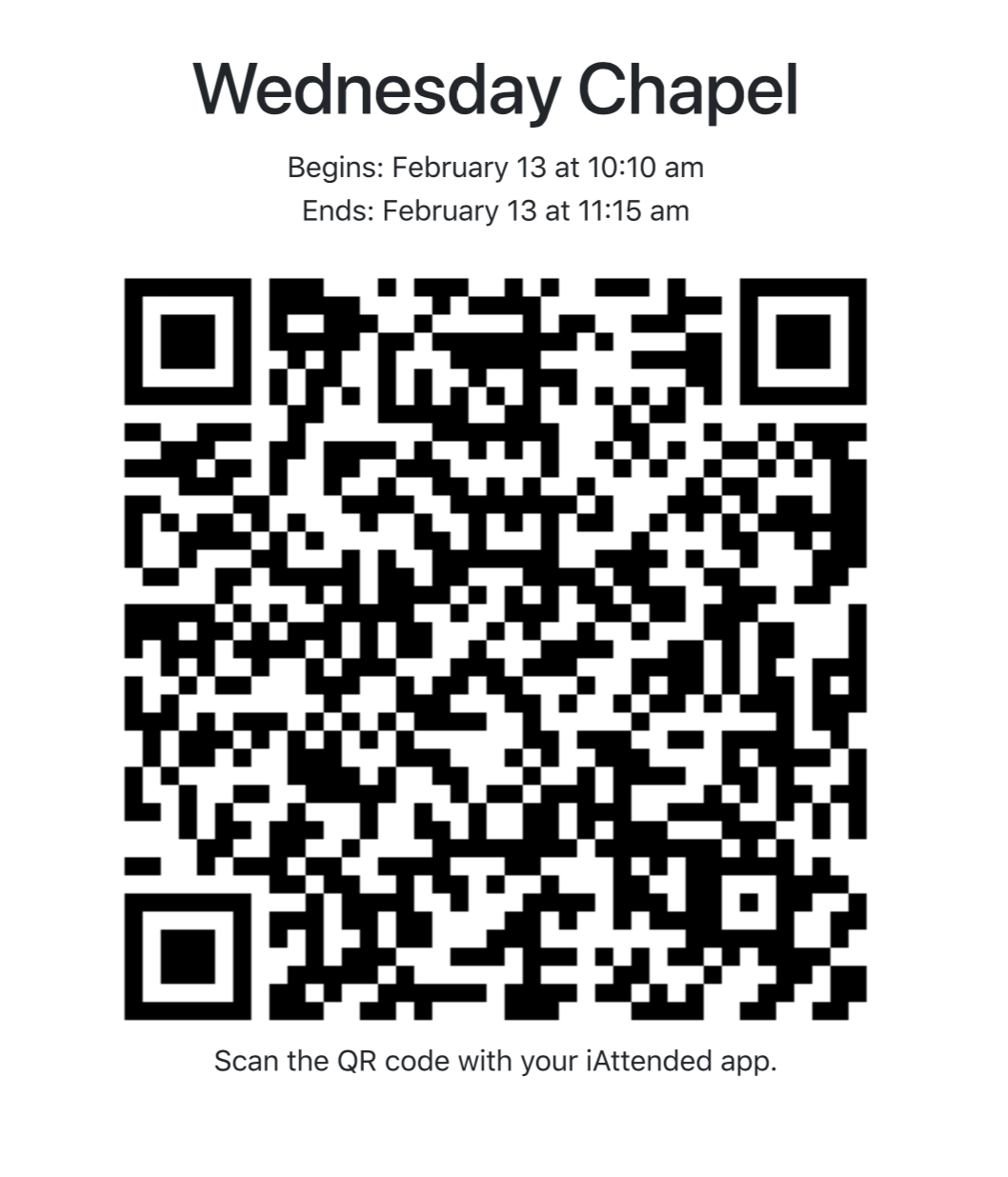 Sample image of qr code used to scan students into an event